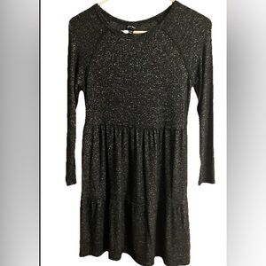 Girls' Long Sleeve Stretch Knit Tiered Soft Dress Heather Black L 10/12